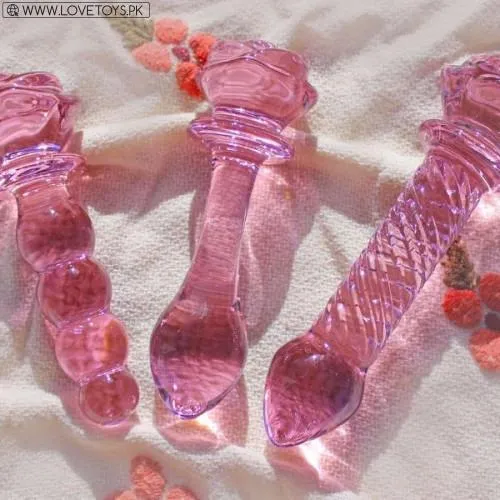 3-Piece Pink Glass Dildo Butt Plug
